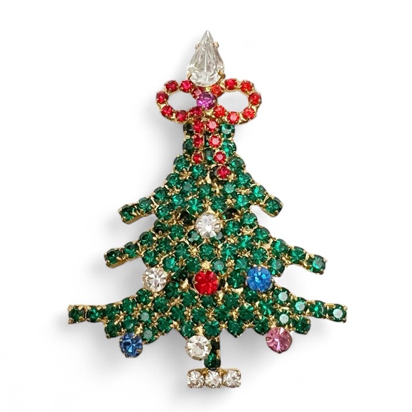 Vintage RARE Kirks Folly Rhinestone Crystal Christmas Tree Brooch - Picture 1 of 9